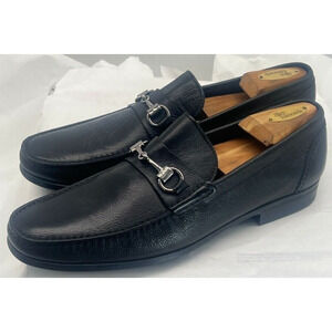 Monte Rosso Shoes Black Leather Slip On Casual Dress Bit Loafers Mens Size 10 M